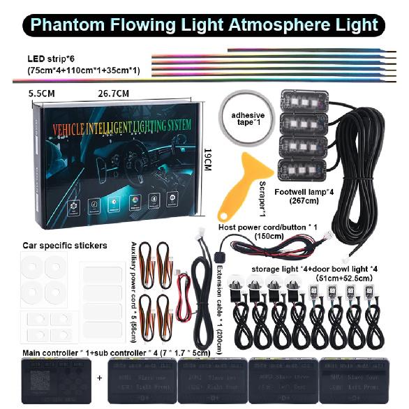 Newest Hidden LED Symphony Dual Zone Car Ambient Light Smoke Matt Black Acrylic Light Strip Interior Decoration Lighting Kit 12V