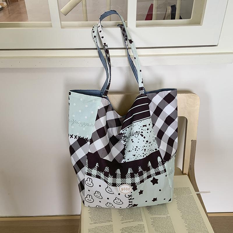 

Европейская и американская полосатая парусиновая сумка-тоут модная и простая портативная женская сумка для поездок на работу простая нишевая сумка через плечо синий