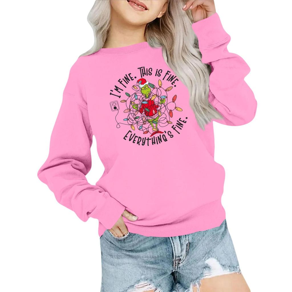 Kids' Fashion Loose-Fit Casual Long-Sleeve Christmas Print Oversized Crewneck Sweatshirt