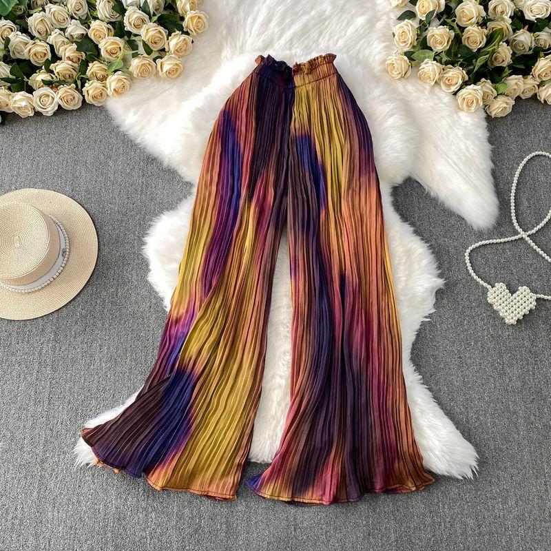 

European and American Gyaru Leopard Print Flared Wide-Leg Pants Women 2025 Summer New Casual High Waist Slimming Drape Pleated Trousers Yellow All yards