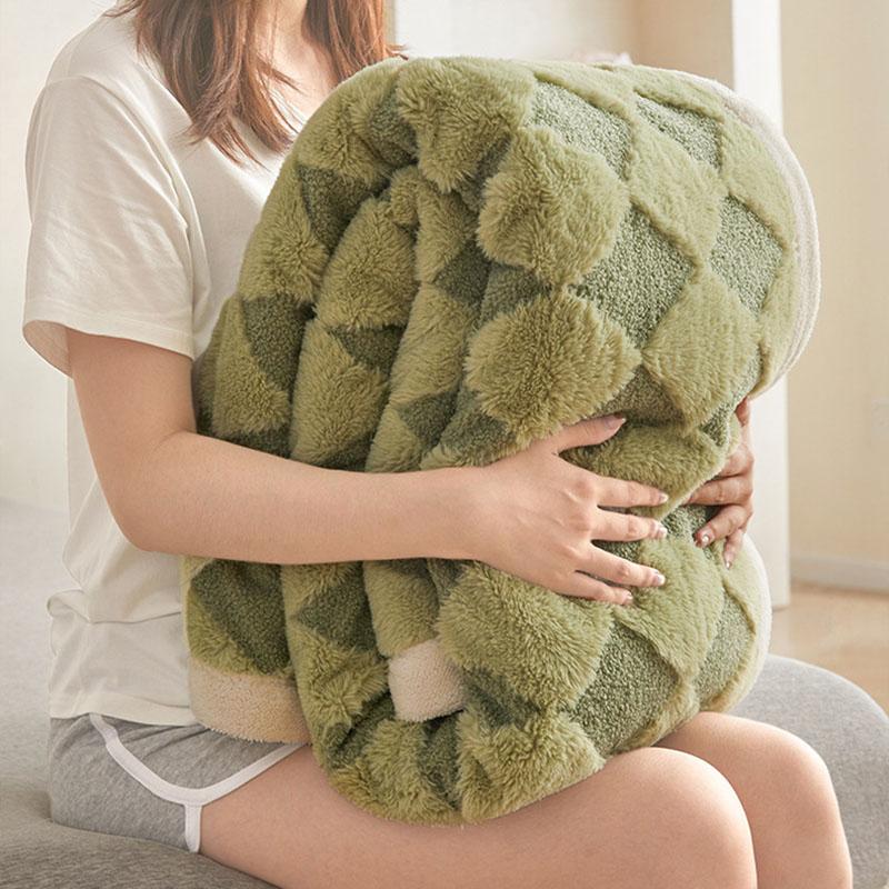 Faux Rabbit Wool Blended Plaid Blanket Sheep Camel Wool Jacquard Double-Layer Thick Blankets Single Bedspread for Four Seasons