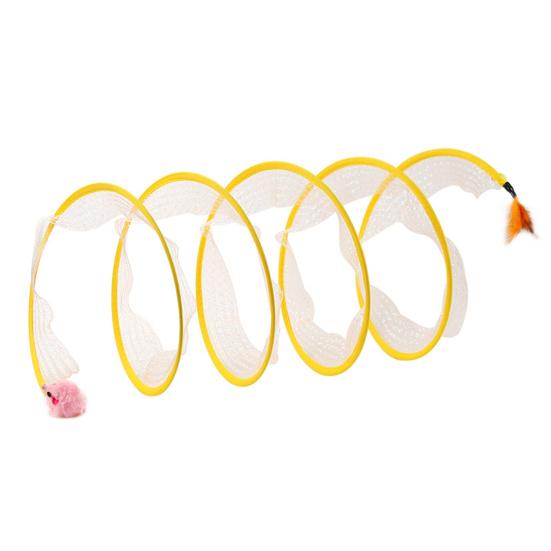 Self Play Cat Tunnel Spring Toy Collapsible Cat Hunting Spiral Tunnel with Feather And Mouse/Ball for Indoor Cats Puppy Kitten Rabbit