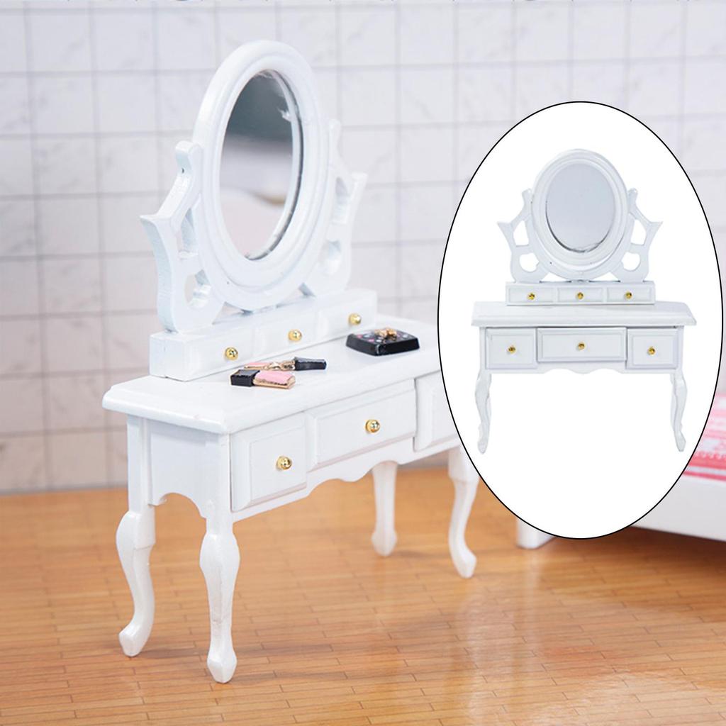 1/12 Wooden Dollhouse Miniature Indoor Dressing Table Model for Children Dolls Access Bedroom Bath Room Garden Decor