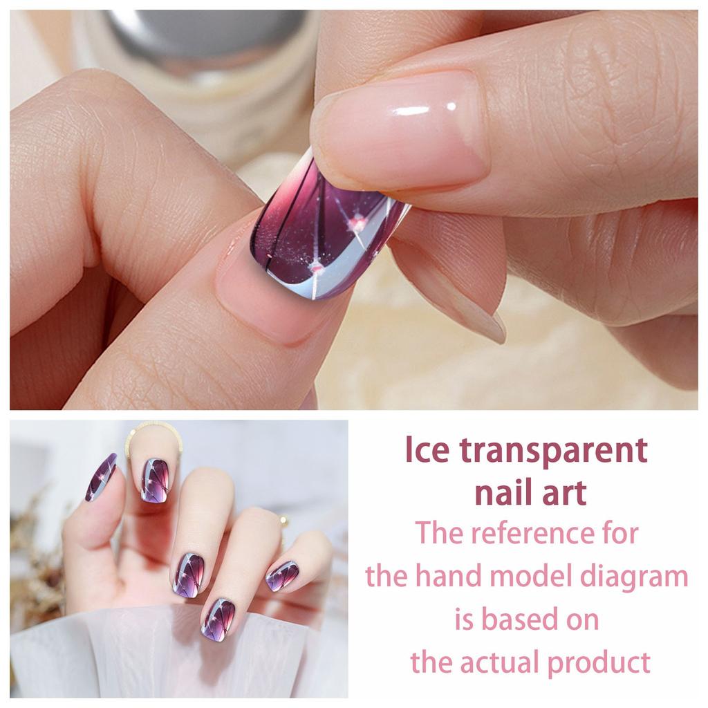 24pcs Nail Pieces Wearable Nails Ice Transparent False Nails 10ml