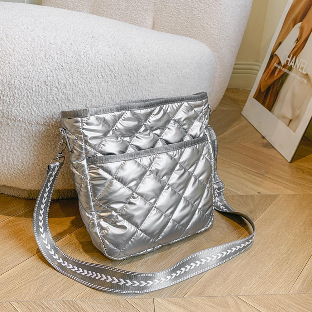 Dámská prošívaná crossbody taška Nastavitelná taška na rameno s širokým popruhem Diamond Lattice Taška přes rameno Polstrovaná Stylová taška Messenger
