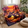 Sunset Monster Truck Adventure Theme Blanket Lightweight Warm Flannel Blanket Decorative Throw Blanket for Home Decoration