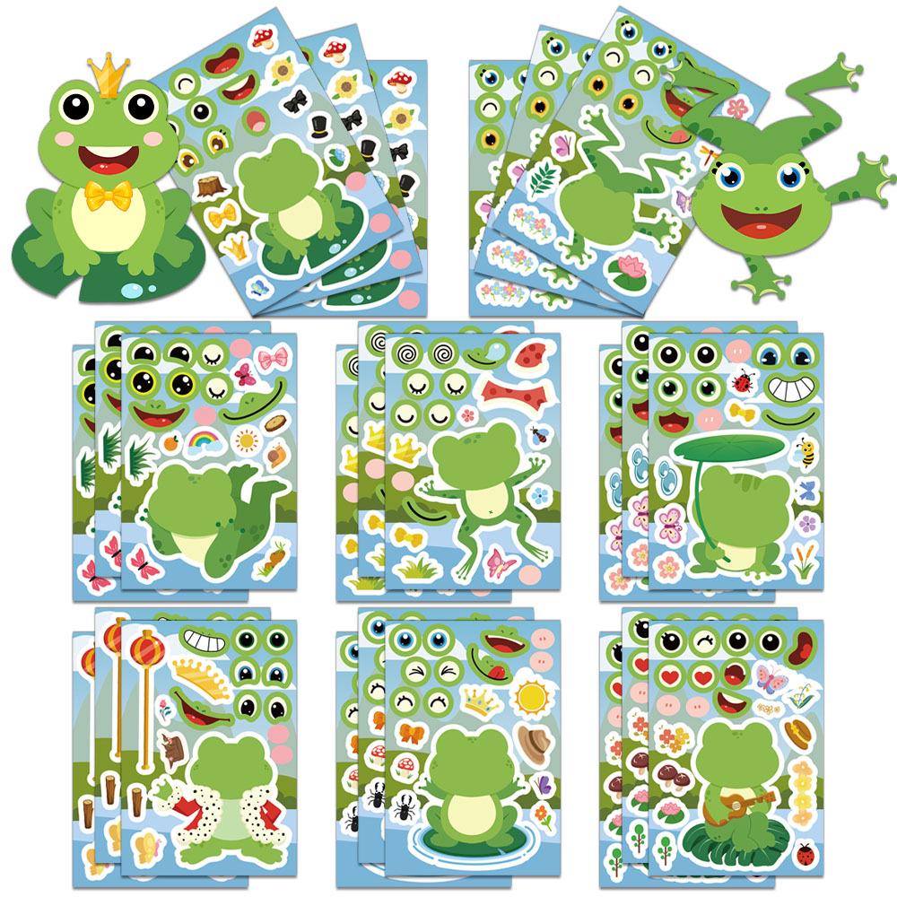 

8-Sheet Frog Cartoon Sticker Set: Fun, Simple Collage for Phone Cases, Notebooks, and Journals No
