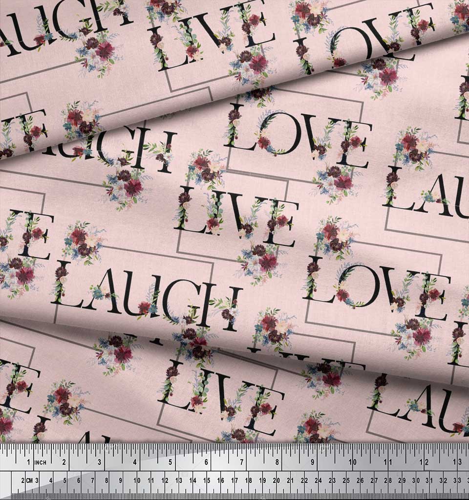 Soimoi Japan Crepe Satin Fabric Floral Love Text Fabric Prints By Metre 42 Inch