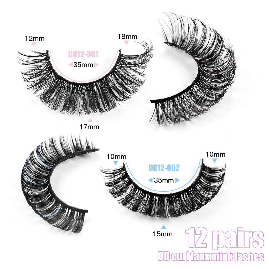 12 Pairs Of Man-Made Fiber False Eyelashes, Multi-Layer Curl Dd Big Curl Eyelashes