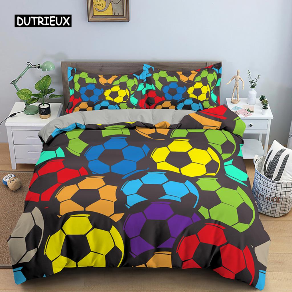 3D Football Duvet Cover Double King Queen Bedding Set 2/3pcs Quilt Cover with Zipper Closure King Size Polyester Comforter Cover