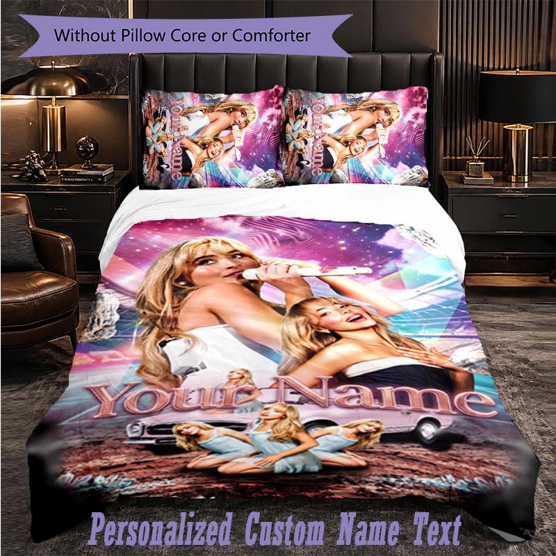 Personalized 3Pcs Bedding SetSabrina Carpenter Custom Text Duvet Cover Pillowcase Set Bedroom Gift