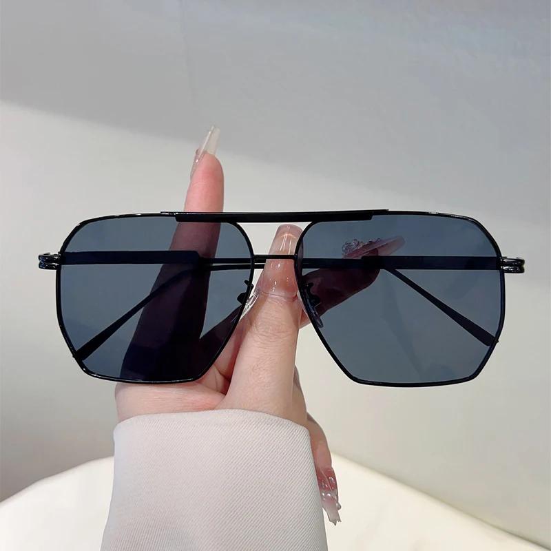 KAMMPT Vintage Oversize Sunglasses Men Double Bridge UV Protection Trendy Design for Driving Outdoor
