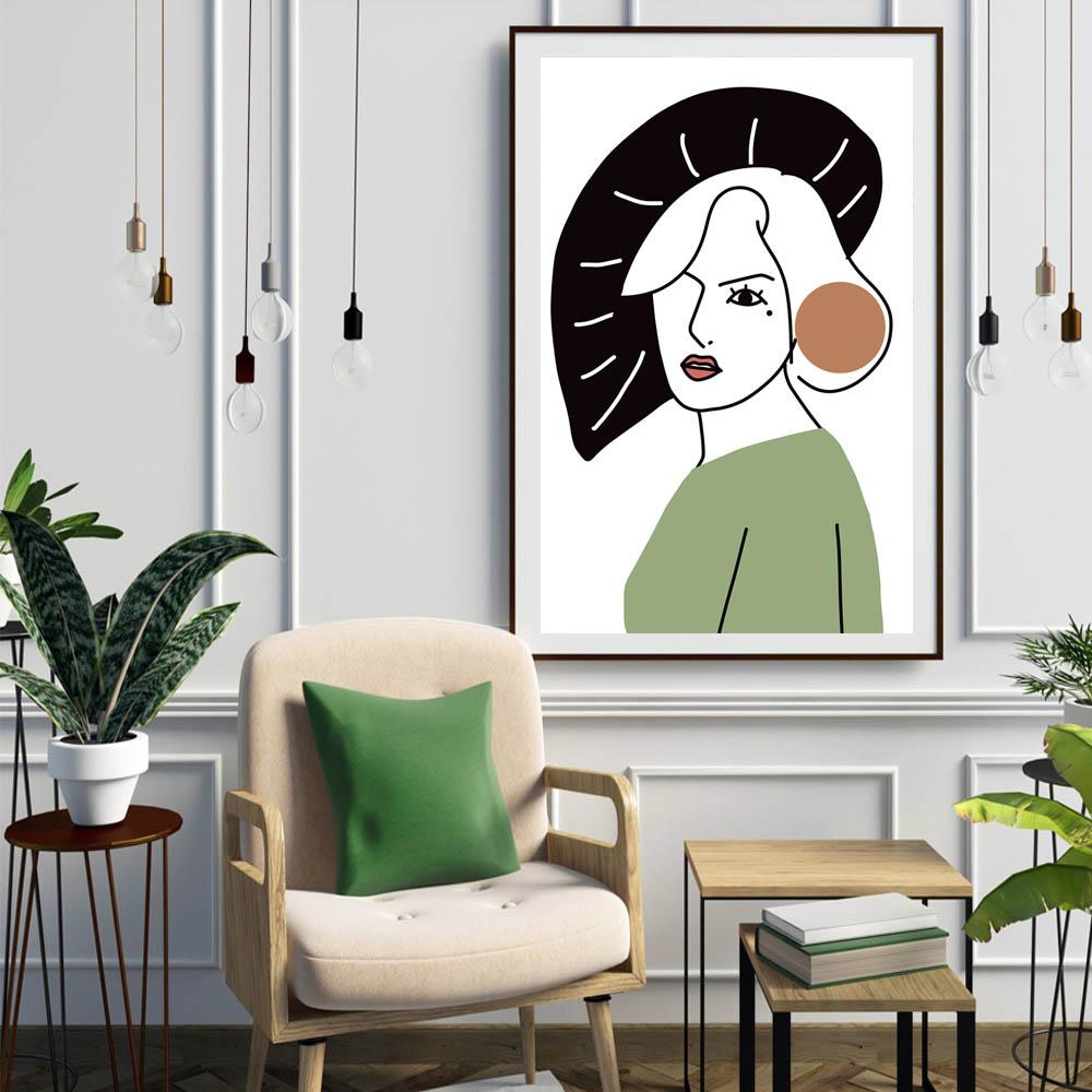 Nordic Figure Oil Painting Fashion Women In Green Abstract Art Canvas Painting Living Room Corridor Office Home Decoration Mural No Frame