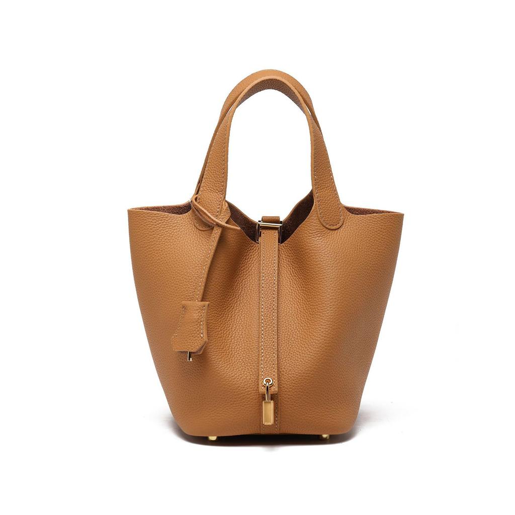 Women's Cowhide Leather Bucket Handbag: Small, Versatile, High-End for Work or Commute