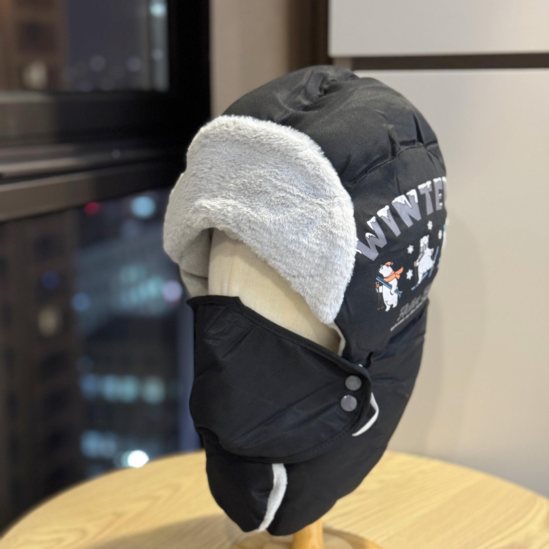 

New winter warm Lei Feng hat with ear protection and face mask, integrated pullover hat for outdoor cycling, windproof and fleece-lined for cold Adult54-60Average Size чёрный