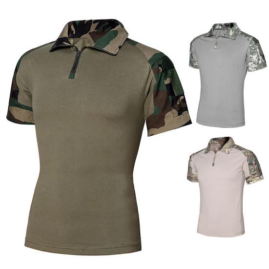 Men Shirt Slim Fit Pullover Turn-down Collar Camouflake Men T-shirt for Outdoor