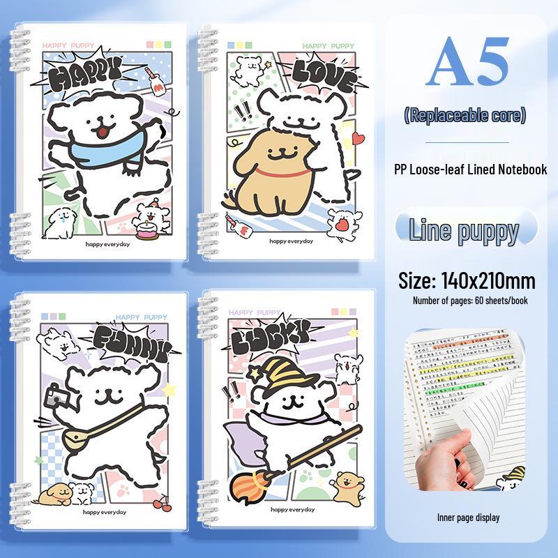 Internet Celebrity Cartoon Puppy Ring Binder: Set of 5 High-Value Notebooks & 7 Journals