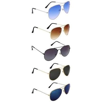 Zenics Unisex Adult Aviator Sunglasses (Multicolored Lens) (Medium)-Pack of 5.
