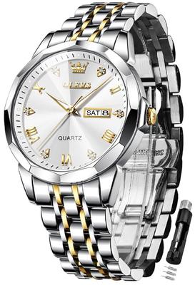 OLEVS Stylish Quartz Simple Stainless Steel Date Luminous White Men's Watch, Waterproof, Design, Diamond-Like Dial, Band, Display, Watch,