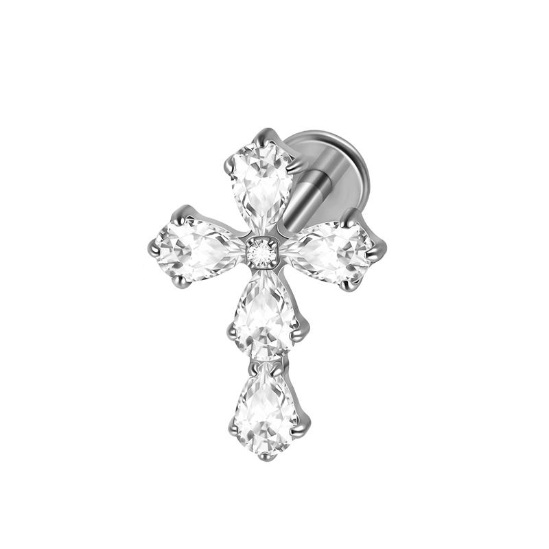 Hot Sale Body Jewelry: Titanium Labret Flatback Tragus Earring Stud Internal Thread Zircon Rings