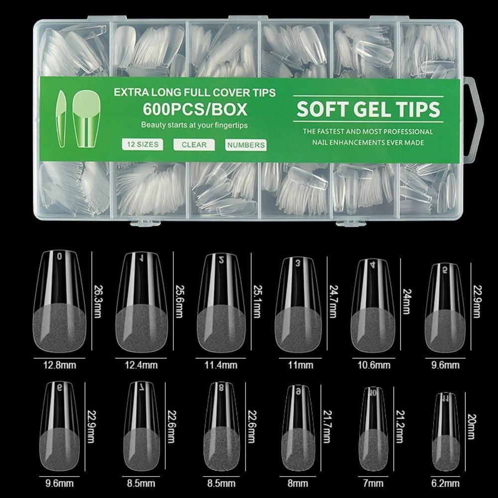 600pcs Ultra-Thin Short Nail Tips No-Trace Short Square Coffin Almond Shape Half Cover False Tips Clear Extension Nail Tips