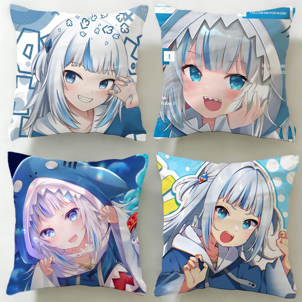 virtual idol Gawr Gura Hololive EN Cushion Cover Soft EasyWash Pillow Case Versatile for Couch Bed Travel and Office