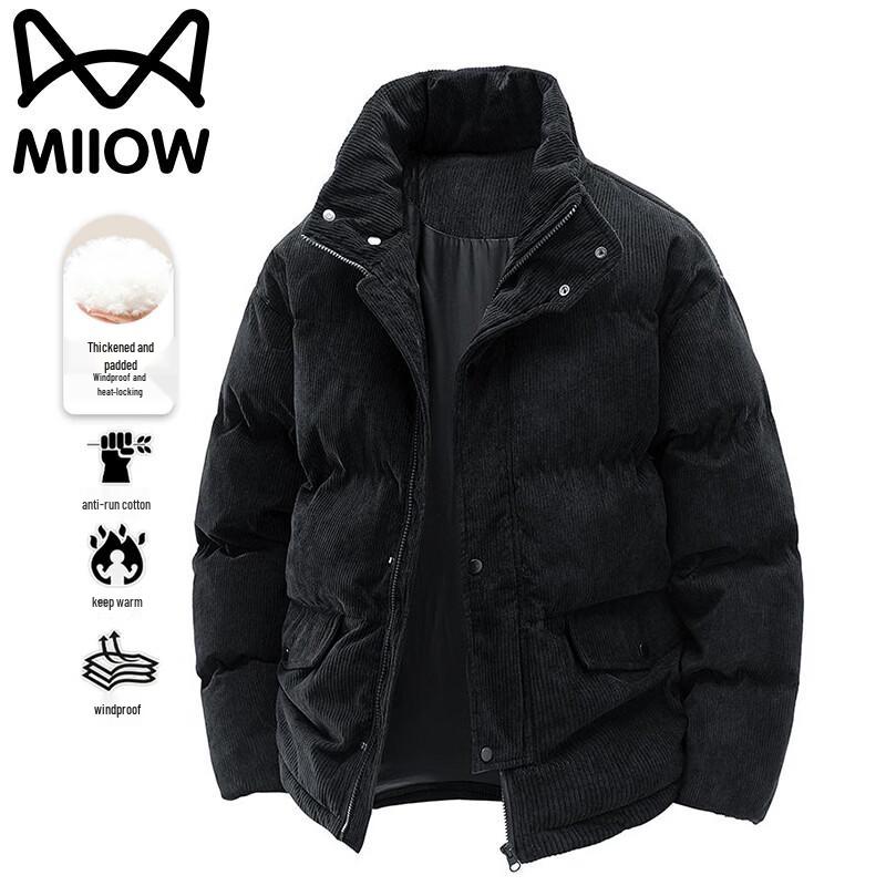 MiiOW Men's Corduroy Padded Stand Collar Windproof Jacket