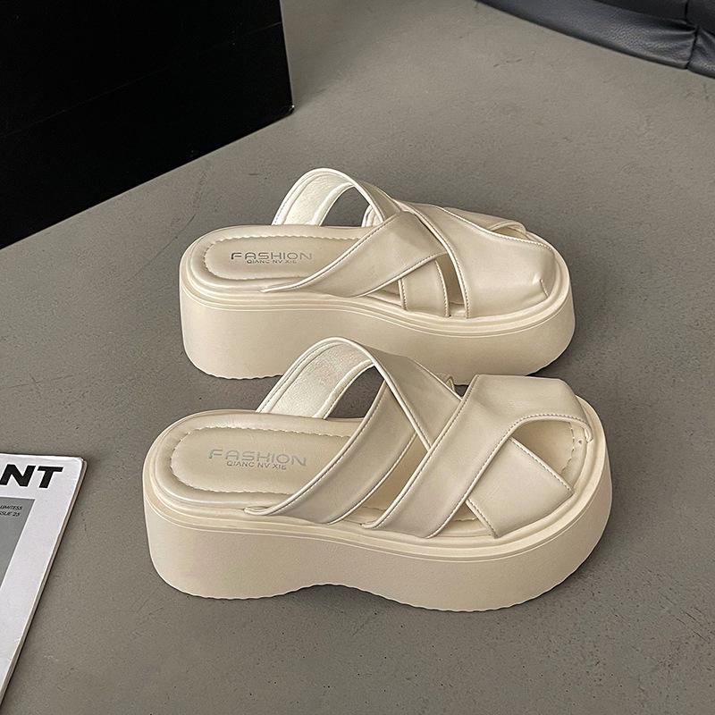 

Женские летние плетеные клоги без спинки на толстой подошве 2025 Size 37 бежевый