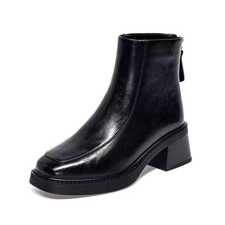 2025 Autumn and Winter Fashion Soft Leather Martin Boots Women's Temperament 100 New Models with Thick-soled British Style Velvet Small Bare Cotton Bo