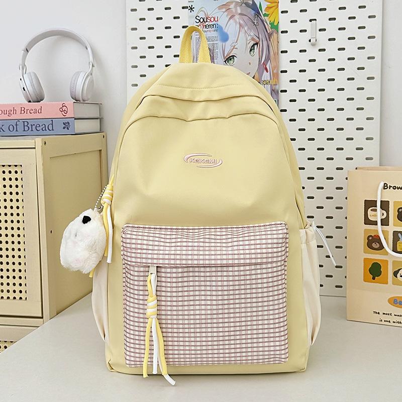 School bag ins fresh plaid candy color girl school bag junior high school casual versatile large capacity