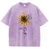 Sonnenblumen- und Schmetterlings-T-Shirt aus gewaschener Baumwolle für Damen, bedruckt, Oberteile, Sommer, O-Ausschnitt, übergroße T-Shirts, Vintage-Kleidung für schwarze Frauen
