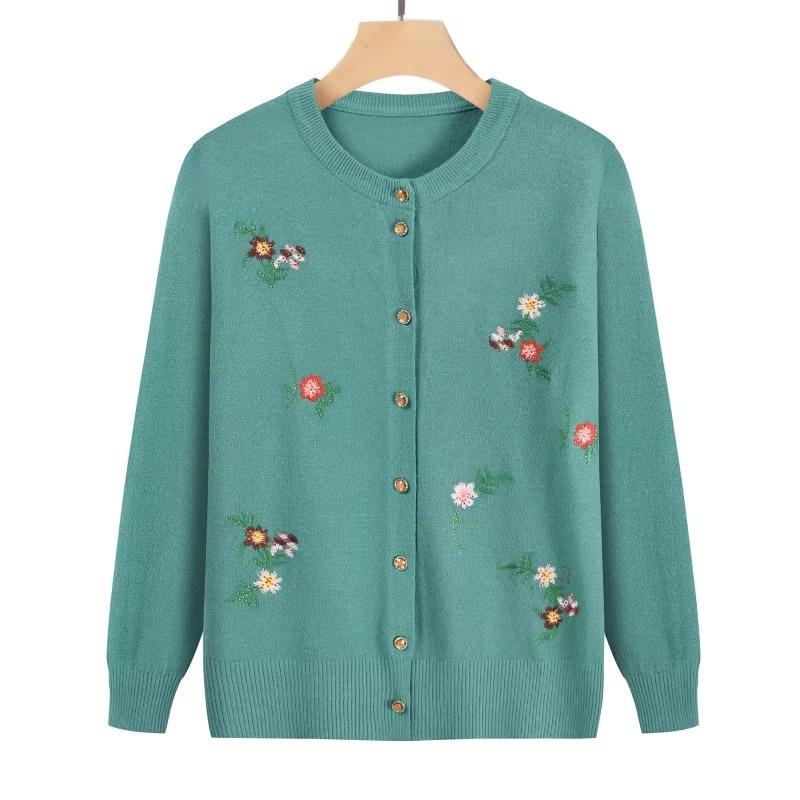 Grandma's Embroidered Knitted Cardigan for Middle-Aged and Elderly Ladies - Spring/Autumn Sweater Jacket for Women.