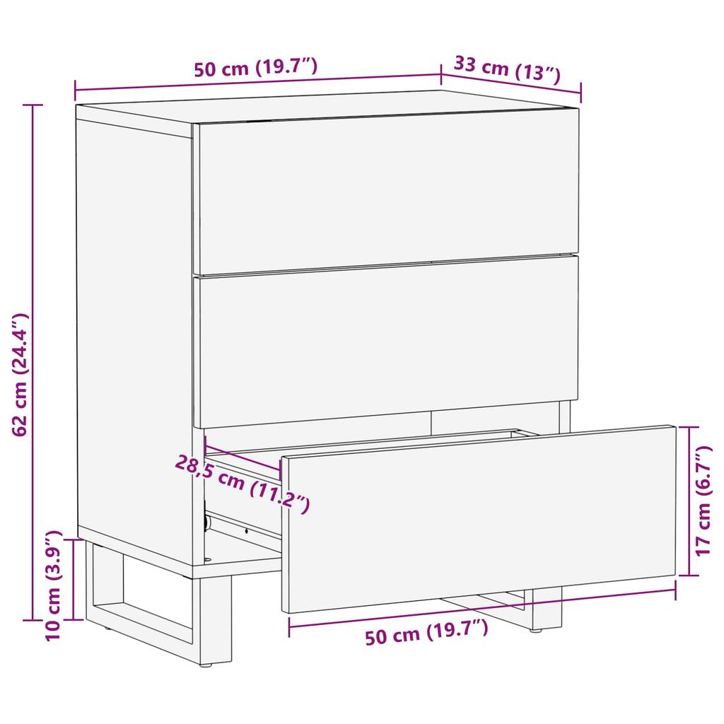 Bedside Chest in Brown 50 x 33 x 62 cm Solid Mango Wood