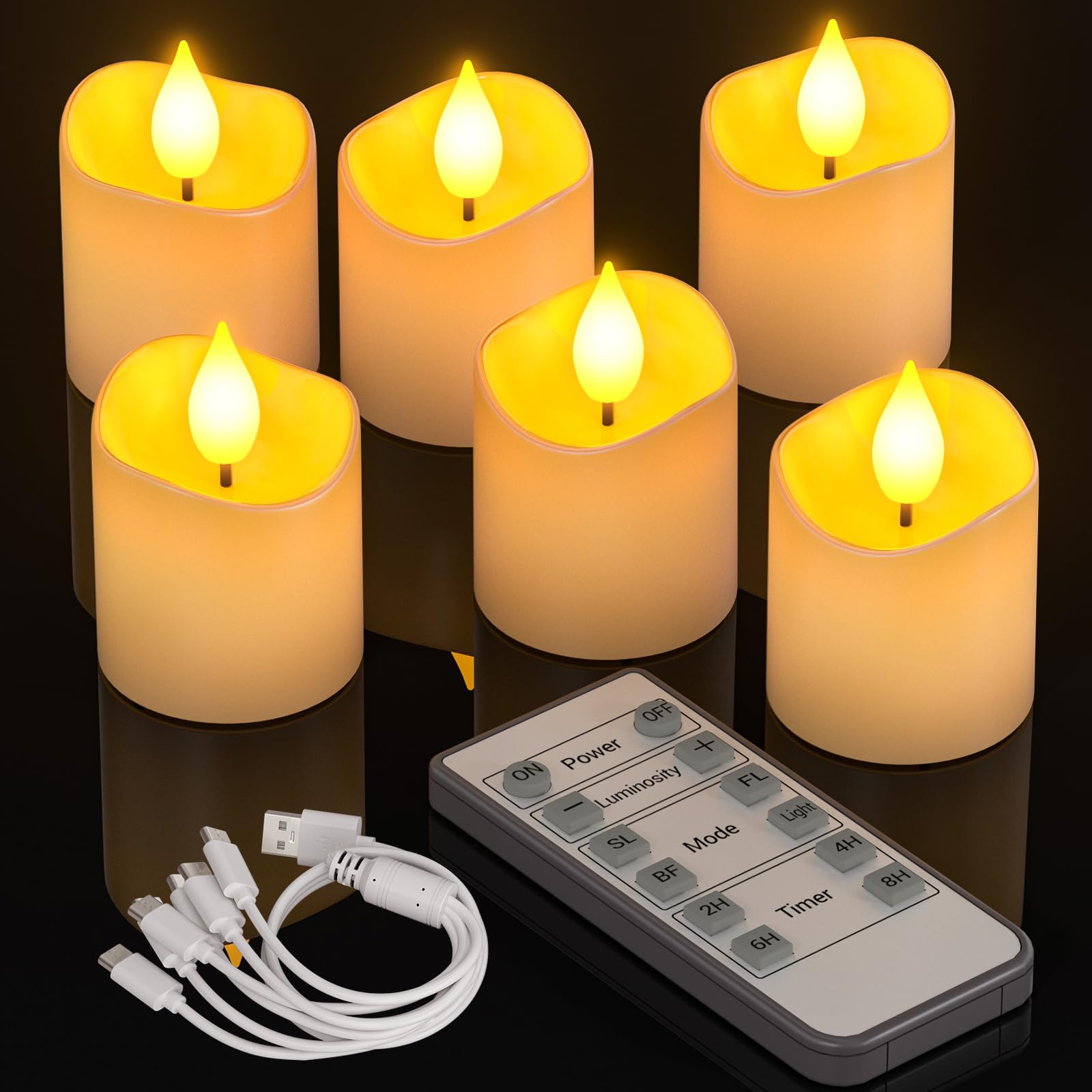 

PChero Candle Lights, USB-C Rechargeable LED Candles, Timer Function, Energy-Saving, Power Outage Safe, Remote Control Included, Warm White Light,
