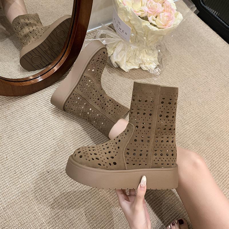 British Style Versatile Maillard Boots 2025 Summer New Popular Hollow Breathable Flat Bottom Hole Cool Boots Short Boots