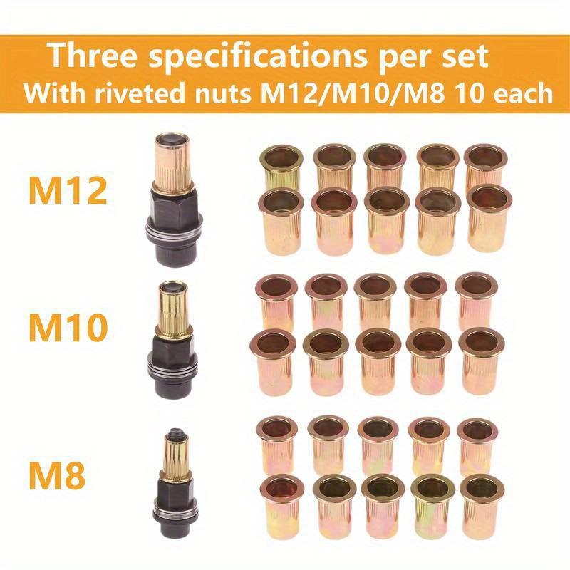 33/55PCS Rivet Gun Head Kit,Manual Rivet Nut Tool,3/5 Heads +30/50 Nuts,M3-M12 Full Range,3-in-1/5-in-1,Industrial & Home Use