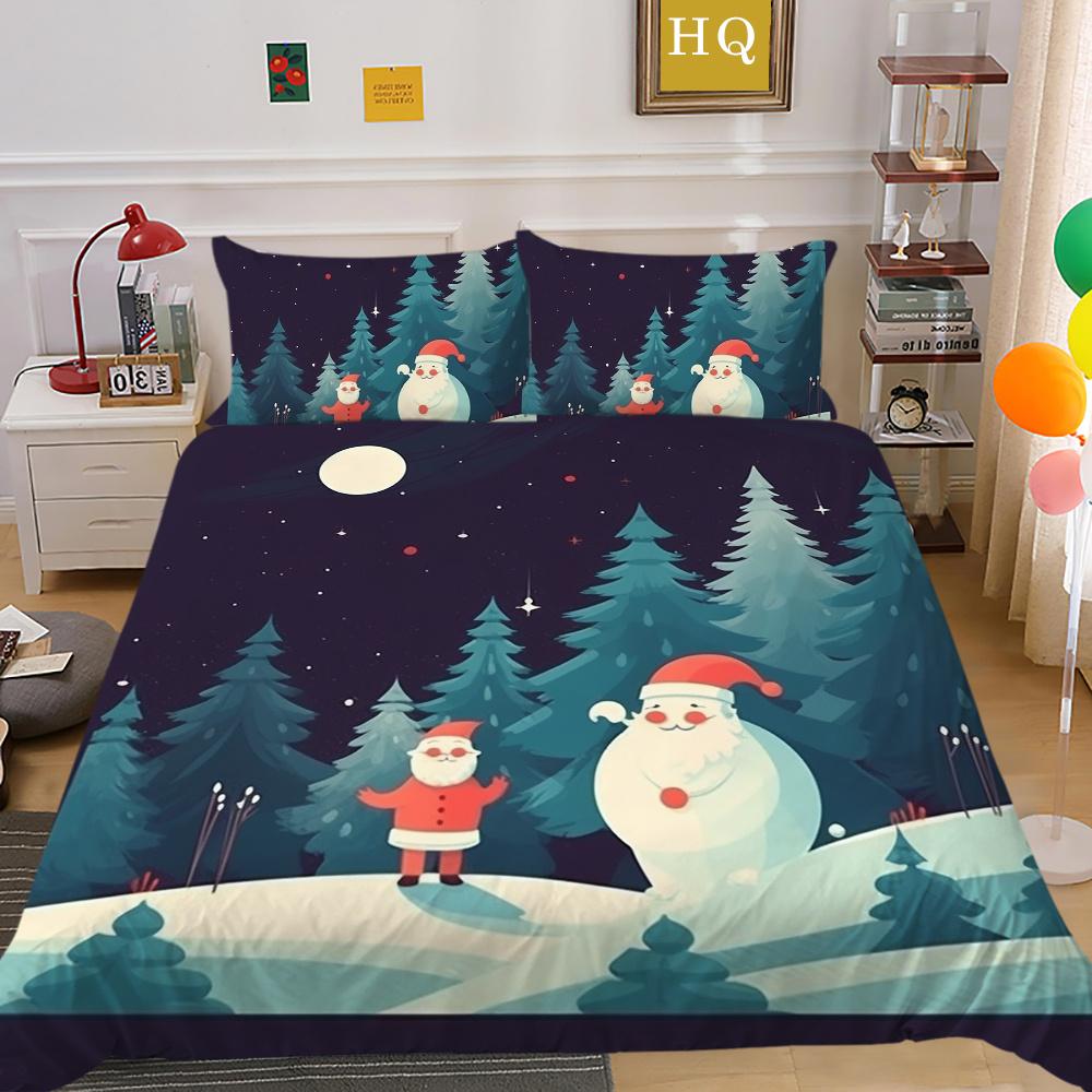 Christmas Printed Bed Cover King Size Polyester Home Textiles Teens Girl Cartoon Superior Bedroom Decor