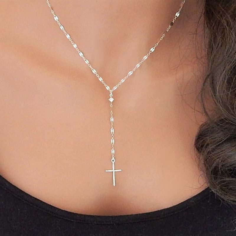 Vintage Gold Cross Pendant Necklaces for Women Girls Simple Metal Clavicle Chain Charm Necklace Jewelry Gifts