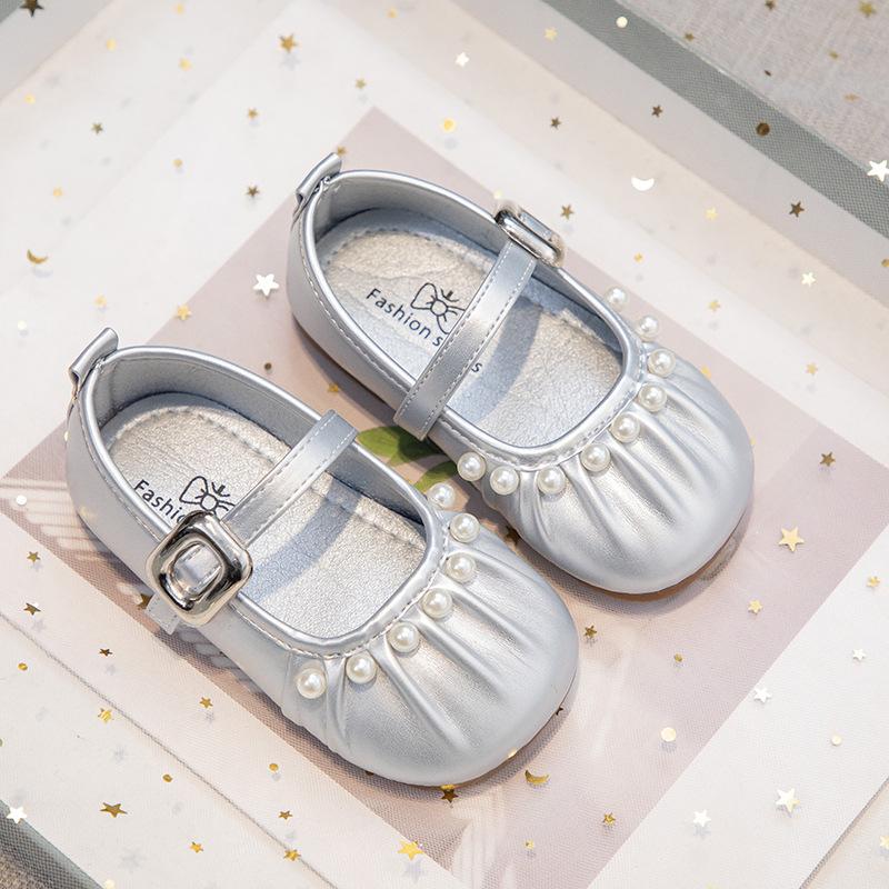 Girls' Pearl Princess Shoes, New Spring Korean Style Fashionable Versatile Children's Single Shoes, Solid Color Small Leather Shoes for Performances