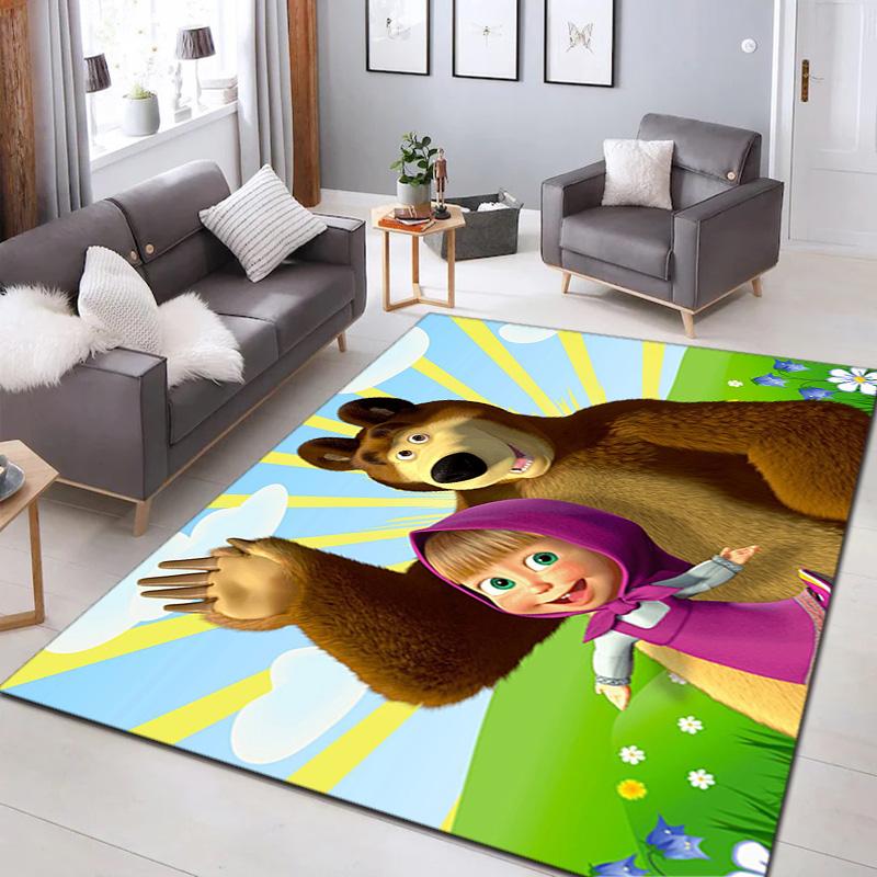 Russian animation Masha and the Bear Fairy Tale Cartoon Carpet Soft Home Living Room Bedroom Door Mat Outdoor Picnic Ground Mat rug T6
