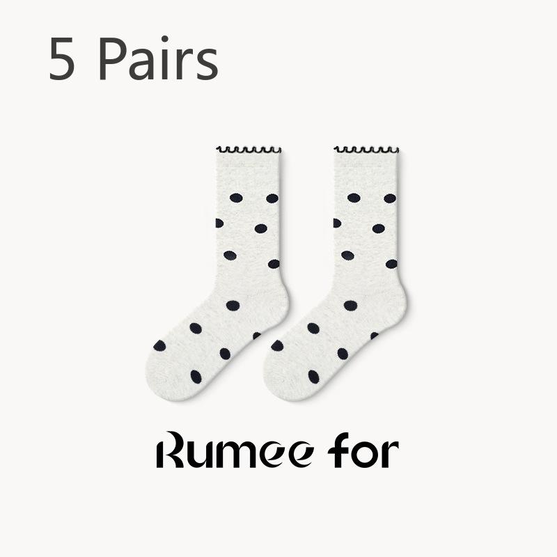 5 Pairs of Female Spring and Autumn Cotton Non Slip Tube Pile Socks