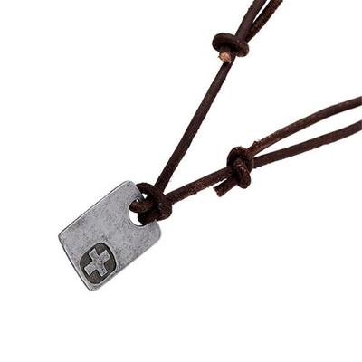 Worn Leather Pendant Necklace Men's Beach Cowhide Necklace Alloy Vintage Jewelry Necklace