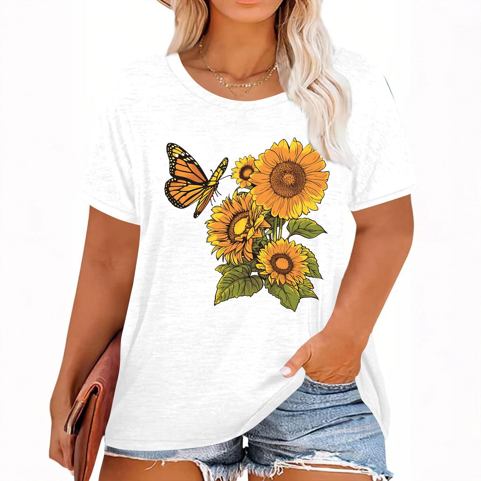 

Женская футболка с коротким рукавом и гавайским цветочным принтом XL белый