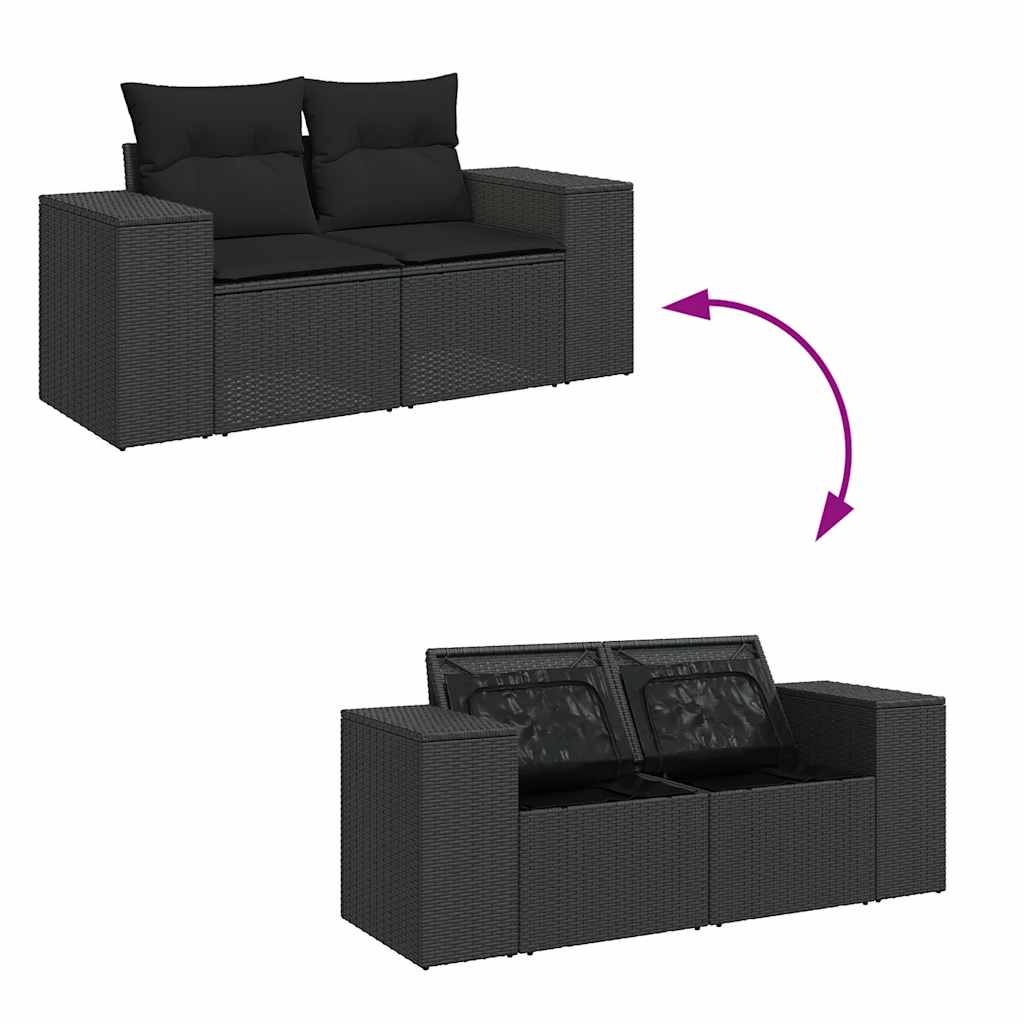 Vidaxl Sofa Ogrodowa Z Poduszkami, 2-Osobowa, Czarna, Polirattan