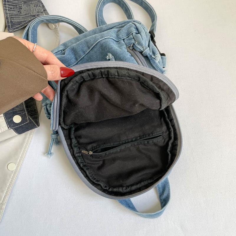 Bolso de Pecho de Mezclilla Gran Capacidad Bolso Cruzado para Mujer Viajero Múltiples Compartimentos Mochila de Estrella de Cinco Puntas