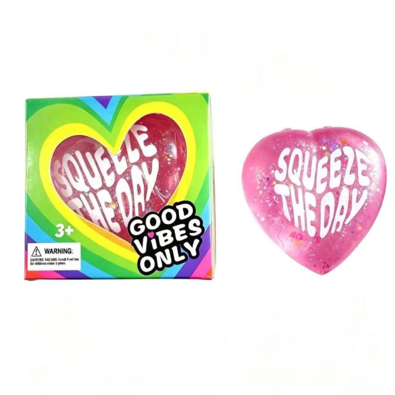 Glitter Heart Shaped Squeeze Toys With Positive Quotes Soft Touch For Kids Adults Relaxation Party Favors