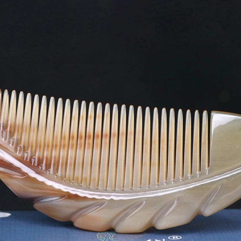 Ručně vyráběný hřeben z přírodního jačího rohu, kadeřnický hřeben s jemnými zuby, antistatický masážní kartáč pro rovnější a natáčející suché a mokré vlasy