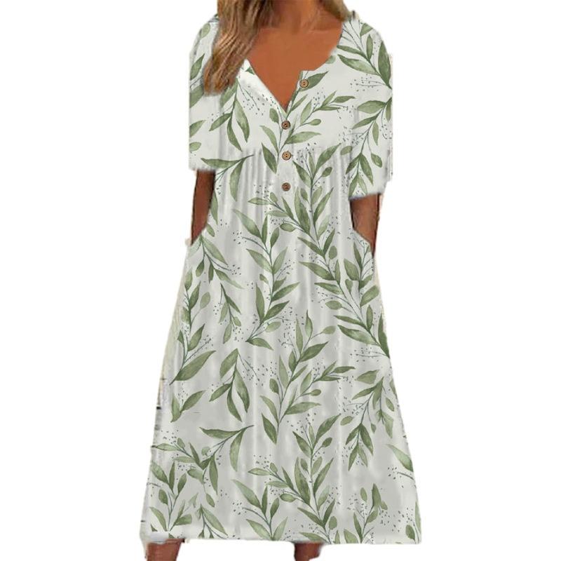 IHUASU Fashion Summer Spring Short Sleeve V-Neck Casual Dresses