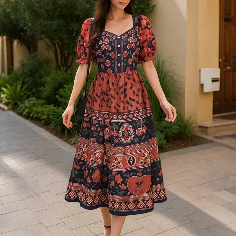 ZANZEA Vestido Casual de Verão Estampado Solto de Manga Curta Feminino