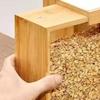 Bambusový dávkovač cereálií s průhledným okénkem, dávkovač potravin s posuvným víkem, nádoba na suché potraviny pro rýži, mouku, těstoviny, snacky, organizace spíže a pracovní desky